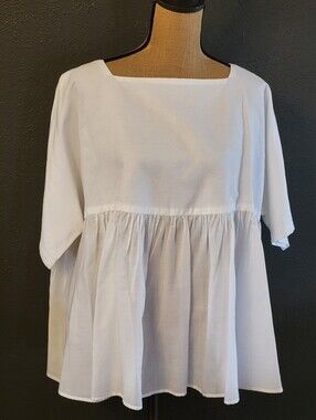 Peruvian Connection S/M White Cotton Poplin Babydoll Blouse